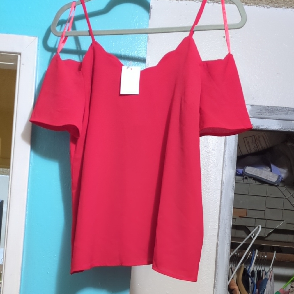 Monteau Bright Red Off-Shoulder Blouse